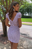 Charming Short Bodycon Purple Lace Homecoming Dress BM bride