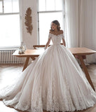 Long Ball Gown Wedding Dress with Sleeves, Lace, and Tulle BM bride