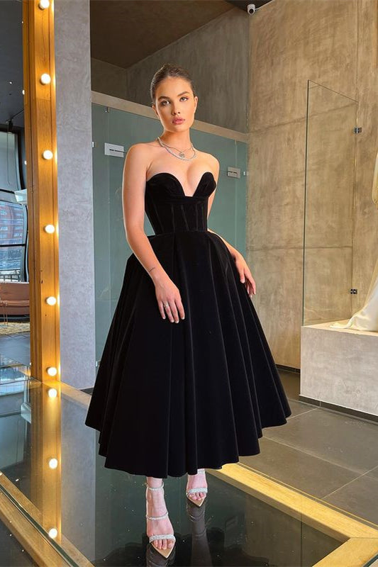 Black Tea-Length Little Black Dress Prom Dress BM bride