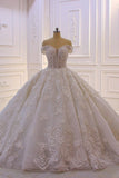 Off-the-shoulder A-Line Wedding Dress With Long Sleeves Appliques BM bride