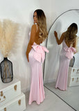 Light Pink Backless Long Sleeveless Halter Prom Dress BM bride