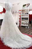 Beautiful Long Wedding Dress With A-Line Appliques Tulle Lace Open Back Design BM bride