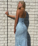 Sky Blue Mermaid Prom Dress with Slit BM bride