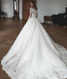 Long Ball Gown Wedding Dress with Sleeves, Lace, and Tulle BM bride