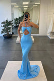 Blue Halter Strapless Mermaid Evening Dress with Sleeveless Online BM bride