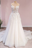 Sweetheart A-Line Backless Wedding Dress with Lace Appliques and Tulle BM bride