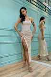 Elegant Sequin Shoulder Straps Mermaid Evening Dress with Split BM bride