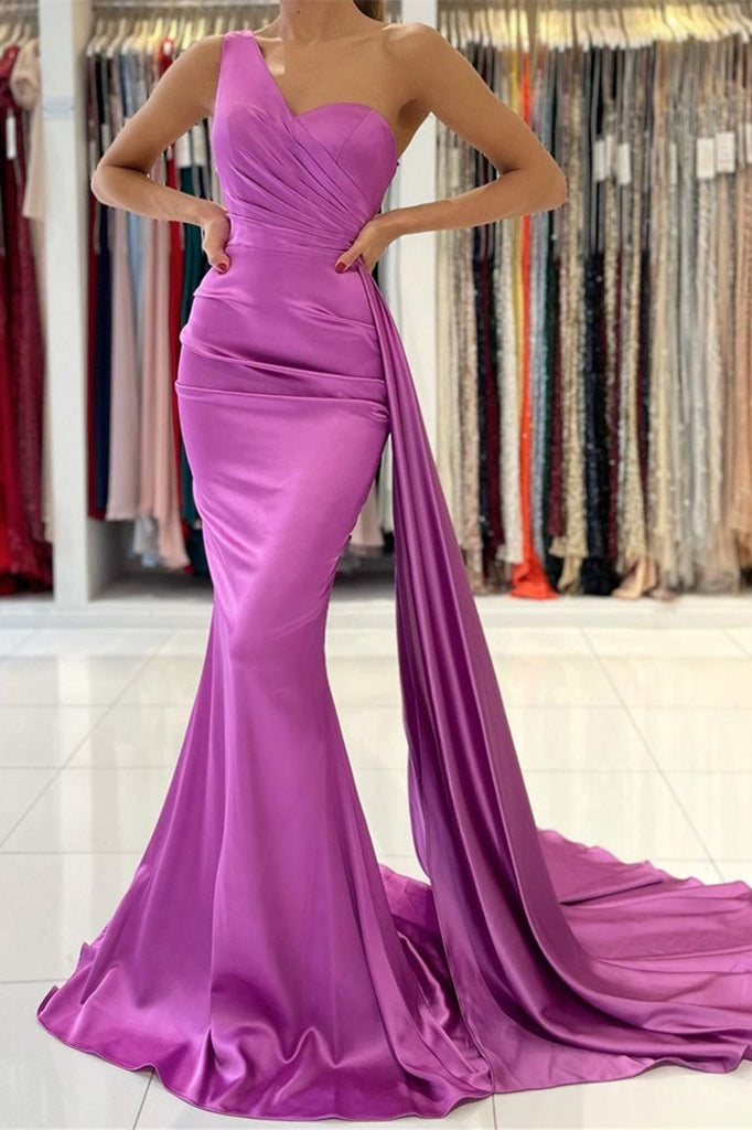 One Shoulder Mermaid Prom Dress with Ruffles BM bride