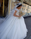 Beautiful Long Princess Off-the-Shoulder Wedding Dress with Lace BM bride