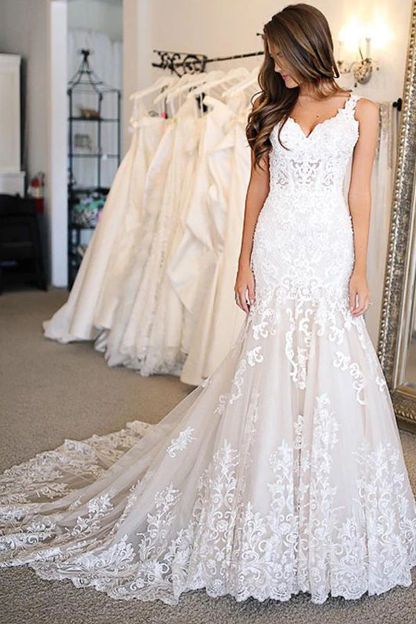 Glamorous Sweetheart Mermaid Wedding Dress with Appliques BM bride