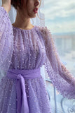 Lilac Jewel Mermaid Evening Dress with Pearls and Belt Online BM bride