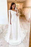 One Shoulder Charmeuse Mermaid Wedding Dress with Lace Watteau BM bride