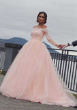 Graceful Off-the-Shoulder Court Train Tulle Wedding Dress with Lace Details in A-Line/Princess Design BM bride