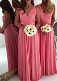 Floor-Length Chiffon Bridesmaid Dress, A-Line/Princess Style, V-Neck BM bride