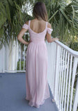 Floor-Length Chiffon Bridesmaid Dress, A-Line/Princess Cut, Sweetheart Neck, Sleeveless, With Pleats BM bride