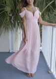 Floor-Length Chiffon Bridesmaid Dress, A-Line/Princess Cut, Sweetheart Neck, Sleeveless, With Pleats BM bride