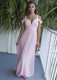 Floor-Length Chiffon Bridesmaid Dress, A-Line/Princess Cut, Sweetheart Neck, Sleeveless, With Pleats BM bride