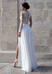 Delicate A-Line/Princess Sweetheart Long/Floor-Length Chiffon Wedding Dress with Appliqued Split Front Design