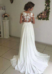 Romantic Chiffon Sweep Train A-Line/Princess Sleeveless Sweetheart Wedding Dress with Covered Button and Appliqued