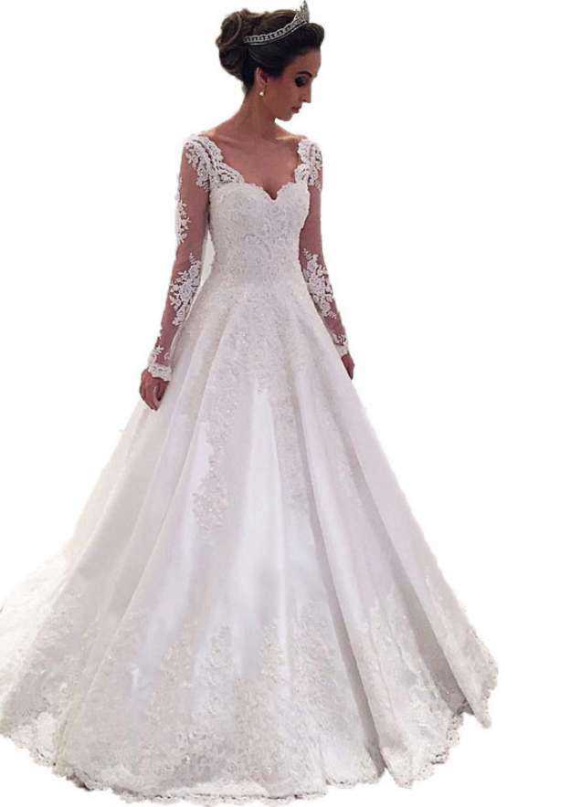 Appliqu¨¦d Sweetheart Lace A-Line Wedding Dress with Court Train