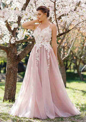 Appliqued A-Line Prom Dress with Bateau Neckline and Long Tulle Skirt