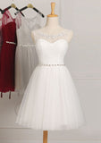 Graceful A-Line Sleeveless Scoop Neck Knee-Length Tulle Bridesmaid Dress With Beading BM bride