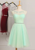 Graceful A-Line Sleeveless Scoop Neck Knee-Length Tulle Bridesmaid Dress With Beading BM bride