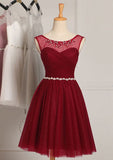 Graceful A-Line Sleeveless Scoop Neck Knee-Length Tulle Bridesmaid Dress With Beading BM bride