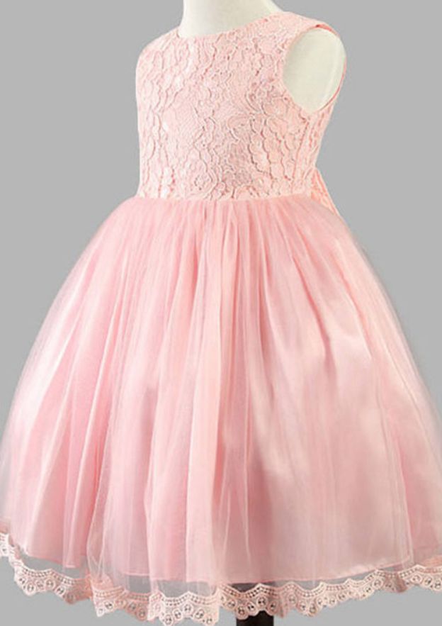 Delicate Organza Bateau Neck Tea-Length A-line Flower Girl Dress with Lace