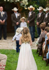 Charming Tulle Scoop Neck Floor-Length A-line Flower Girl Dress with Sequins