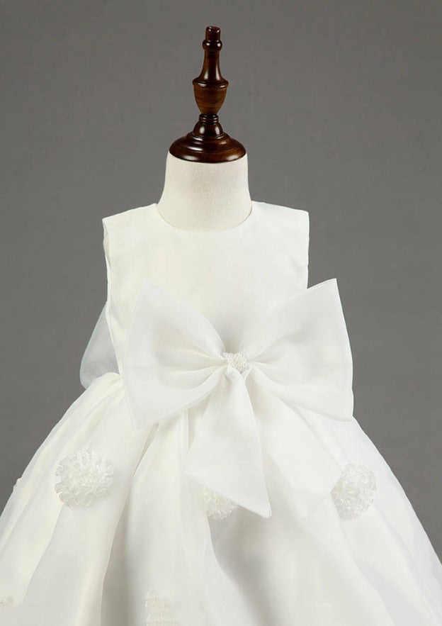 Lovely Organza Bateau Neck Tea-Length A-line Flower Girl Dress with Appliqu¨¦