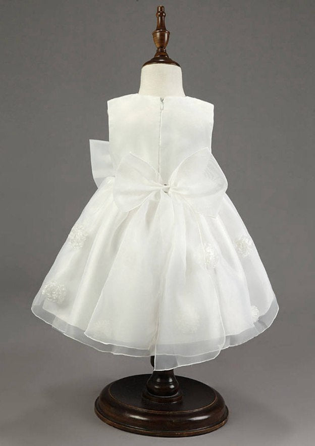 Lovely Organza Bateau Neck Tea-Length A-line Flower Girl Dress with Appliqu¨¦