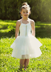 Stylish Tulle Square Neckline Knee-Length A-line Flower Girl Dress with Beading