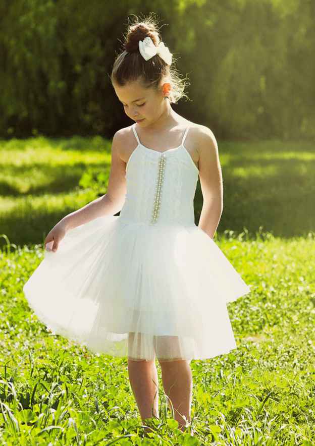 Stylish Tulle Square Neckline Knee-Length A-line Flower Girl Dress with Beading