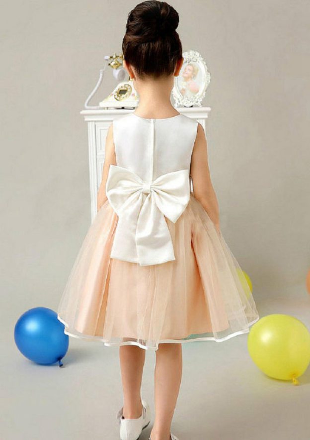 Adorable Organza Bateau Neck Knee-Length A-line Flower Girl Dress with Bowknot