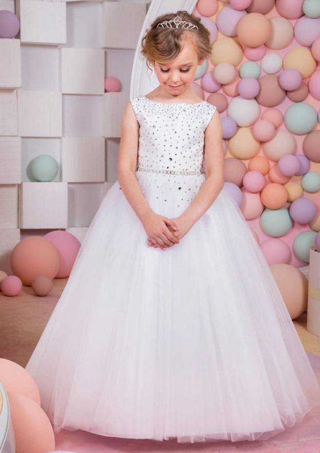 Sweet Chiffon Bateau Neck Floor-Length A-line Flower Girl Dress with Bowknot