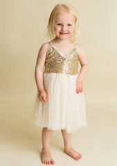 Stunning Tulle V-Neck Knee-Length A-line Flower Girl Dress with Sequins