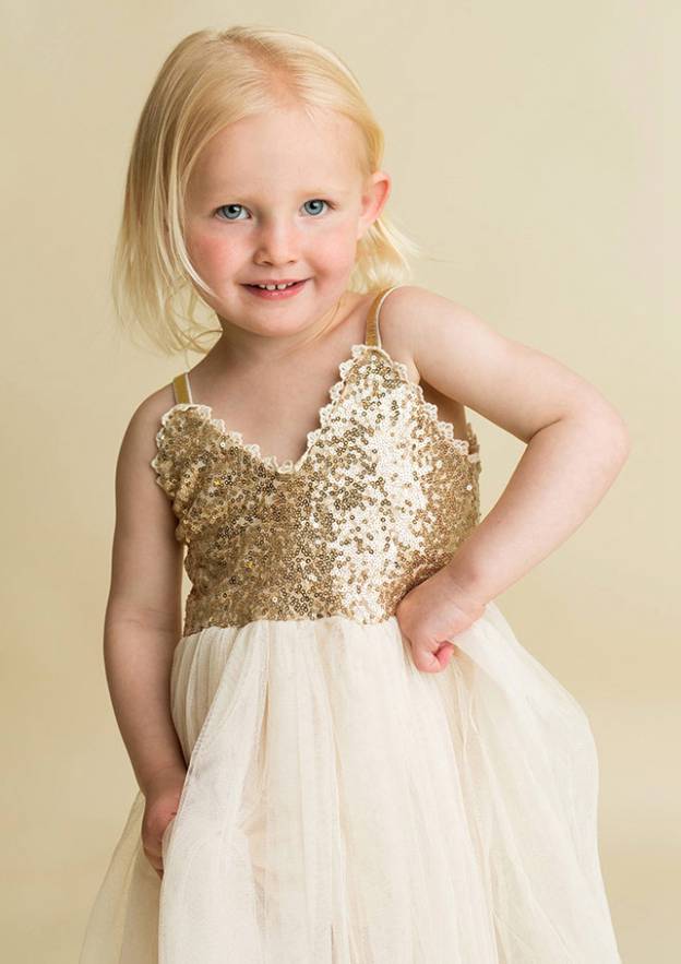 Stunning Tulle V-Neck Knee-Length A-line Flower Girl Dress with Sequins