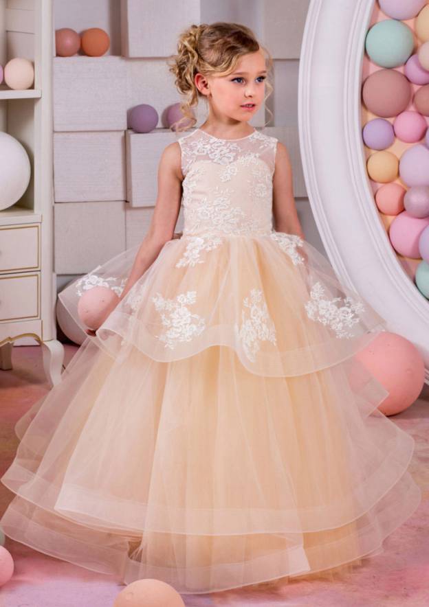 Charming Organza Bateau Neck Floor-Length A-line Flower Girl Dress with Bandage