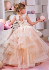 Charming Organza Bateau Neck Floor-Length A-line Flower Girl Dress with Bandage