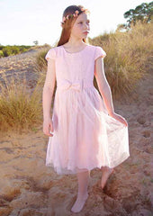 Lovely Tulle Bateau Neck Knee-Length A-line Flower Girl Dress with Beading