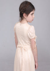 Elegant Lace Bateau Neck Ankle-Length A-line Flower Girl Dress with Waistband