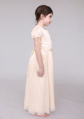 Elegant Lace Bateau Neck Ankle-Length A-line Flower Girl Dress with Waistband