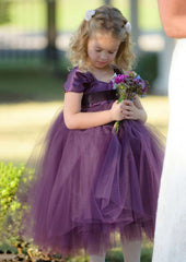 Charming Tulle Sweetheart Neck Tea-Length A-line Flower Girl Dress with Waistband