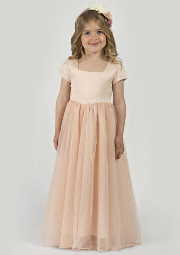 Lovely Tulle Square Neckline Floor-Length A-line Flower Girl Dress with Pleated