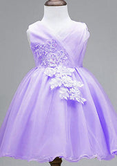 Lovely Organza V-Neck Ankle-Length A-line Flower Girl Dress with Bowknot