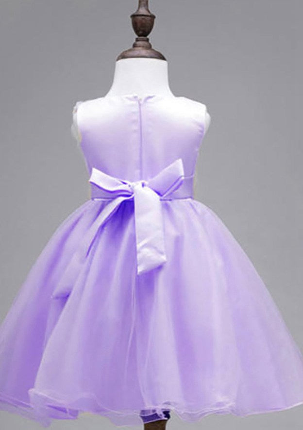 Lovely Organza V-Neck Ankle-Length A-line Flower Girl Dress with Bowknot