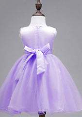 Lovely Organza V-Neck Ankle-Length A-line Flower Girl Dress with Bowknot