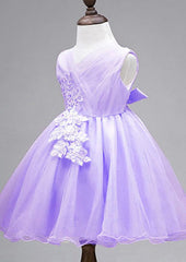 Lovely Organza V-Neck Ankle-Length A-line Flower Girl Dress with Bowknot