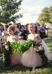 Sweet Tulle Square Neckline Ankle-Length A-line Flower Girl Dress with Bowknot